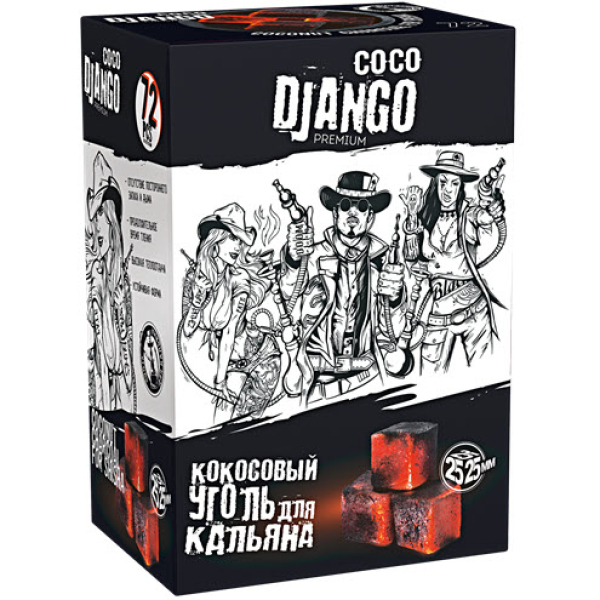 Уголь Coco Django 25мм для кальяна - 1кг (72 шт) в Новосибирске