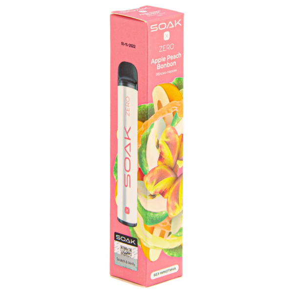SOAK X ZERO Apple peach bonbon 1500 затяжек (без никотина) в Новосибирске