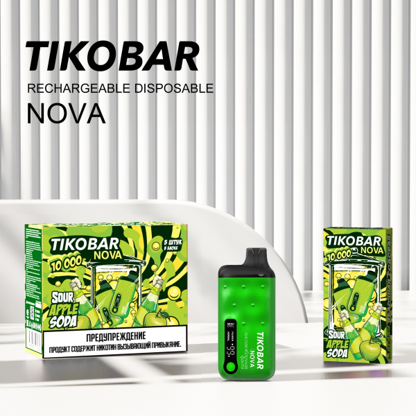 Электронка Tikobar Nova Кислая Яблочная Содовая 10000 Затяжек в Новосибирске