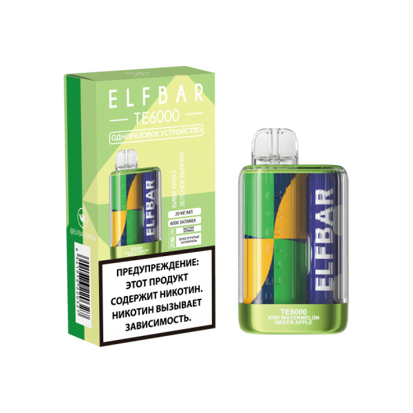 ЭСДН ELF BAR Te Киви Арбуз Зеленое Яблоко 6000 затяжек в Новосибирске